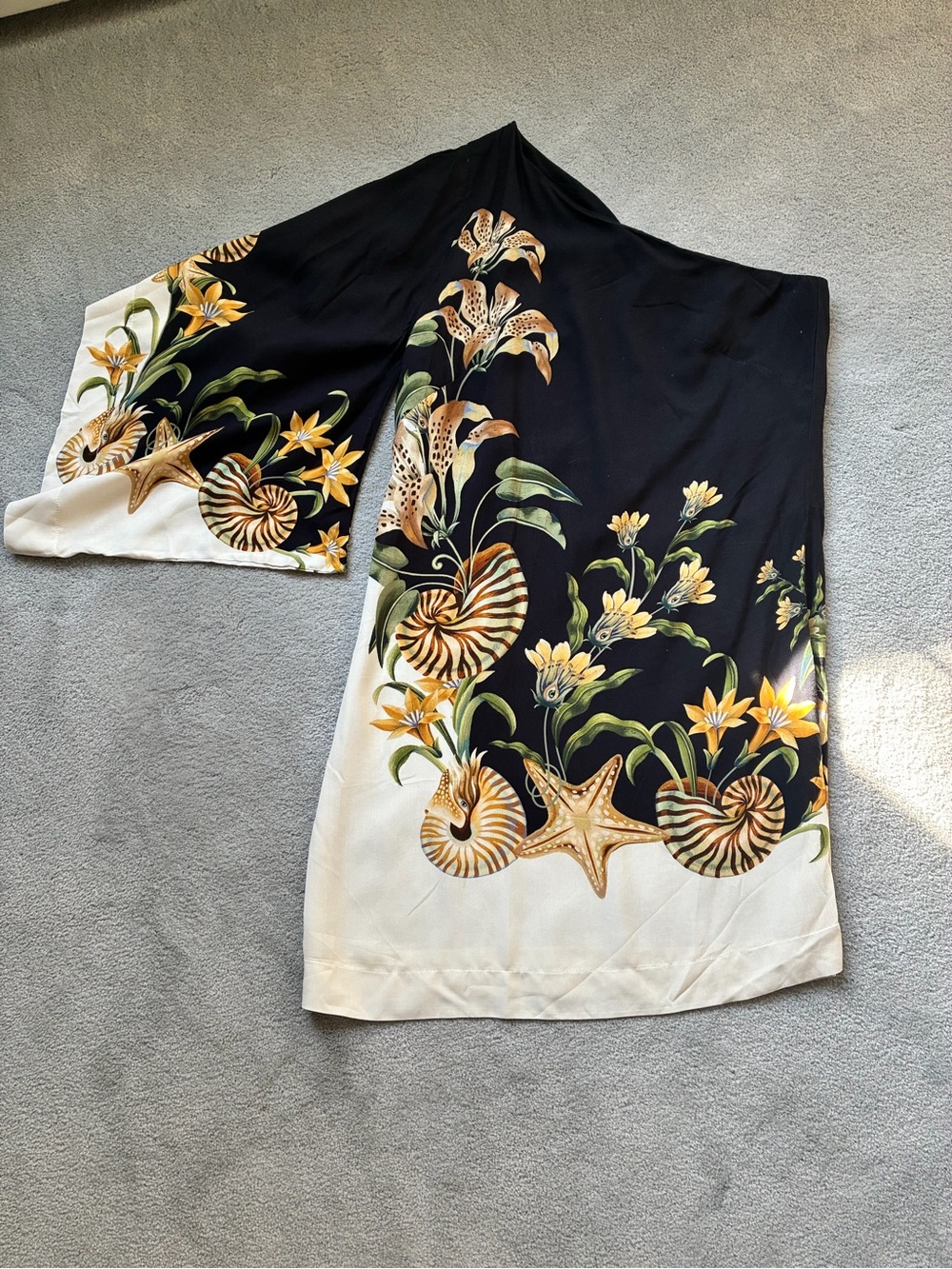 Farm Rio One-Shoulder Seashell and Flower Dress